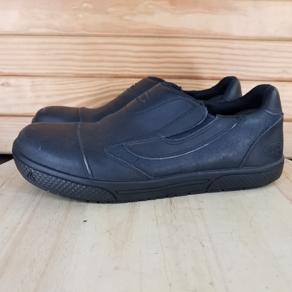 KEEN 1012857D DESTIN Men's 11.5 US Slip On Black Leather Loafers EH Work Shoes